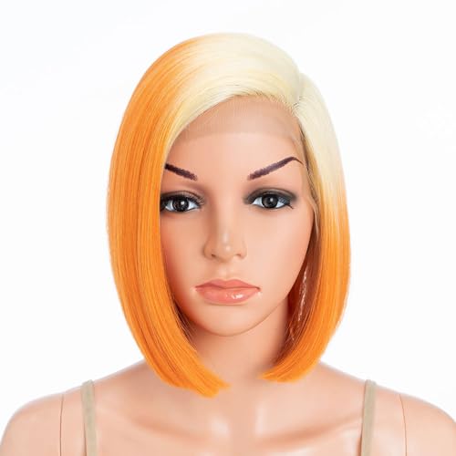 Début Lace Front Wigs for Black Women Bob Wigs for White Women Synthetic Hair 9.5" 120g Orange Straight Swiss Lace Heat Resistant Fibers Half Hand Tied (9.5 Inches