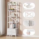 Furologee 5-Tier Ladder Shelf with 2 Drawers,Narrow Bookshelf Storage Shelves,Industrial Bookcase Freestanding Rack Units for Bedroom,Living Room,Bathroom,Home Office,Balcony,Wood Metal, White - Image 5