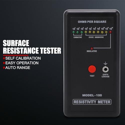 Image of Portable Handheld Surface Resistivity Meter, with Test Lead, Automatic Range and LED Indicator, Surface Resistance Checker for Antistatic Coatings, Films and Fabrics