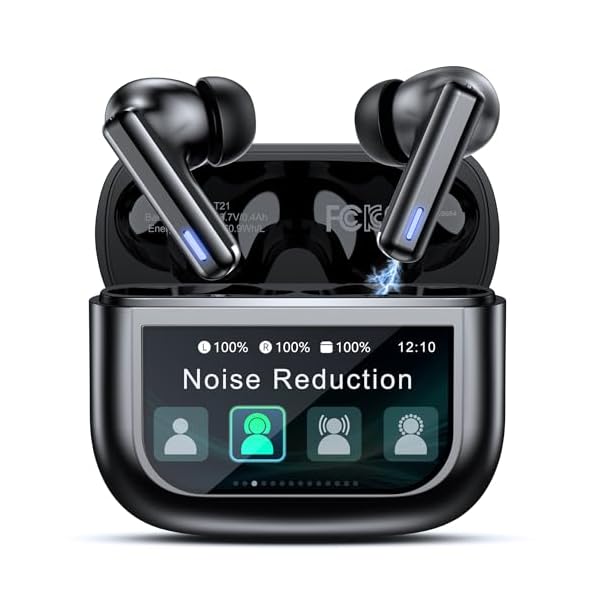 ZIUTY Wireless Earbuds Bluetooth Headphones, ANC/ENC Noise Cancelling, Ear Buds with Multifuntional Touch Screen, 40H Stereo Sound for Sports, IPX7 Clear Calls, 5 EQ for iOS Android (Jet Black)