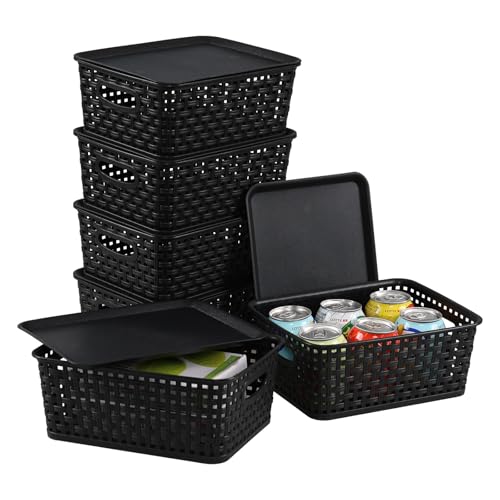Panier de rangement en plastique avec couvercle, design compact x6 - 6