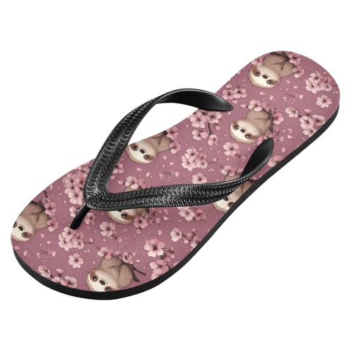 Flip Flop Sandals Floral Sloth Print for Women Men Beach Outdoor XS2