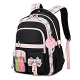 Sisipoet Schulrucksack Mädchen Teenager, Wasserdichter Schultasche Mädchen für die 3. 7. Klasse mit Schleife, Lässiger Schulranzen & Leichter Rucksack Mädchen für Schule Reisen