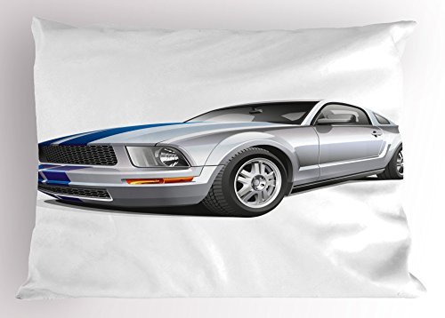 Ambesonne Teen Room Pillow Sham, Modern Cool Car Automobile Speed Fast Vehicle Illustration Print, Decorative Standard Size Printed Pillowcase, 26