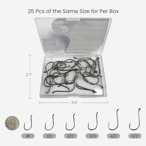 Pristis 25 Pack 4/0 Octopus Fish Hooks, Reinforced High Carbon Steel Offset Strong Barbed Worm Shrimp Hooks for Saltwater Freshwater, Bulk Wide Gap Fishing Bait Rig Jig Plug for Bass Crappie Catfish - Thumbnail 5