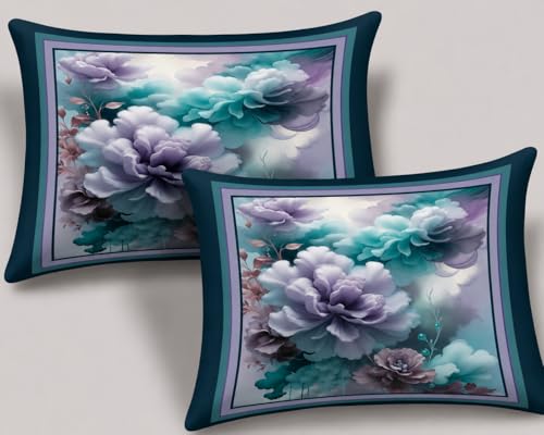 Image of 7D Digital Printed King Size Bedsheet | 240TC Premium Cotton Feel Microfiber with 2 Pillow Covers | Soft Breathable & Wrinkle Free Bedding Set | (BlueFloral, King Size-225x250CM)