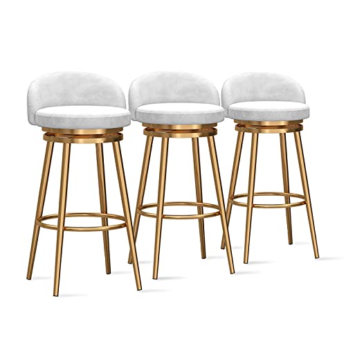 Juego de 3 sillas de bar tapizadas de terciopelo moderno con patas de metal dorado para cocina, comedor, diseño de respaldo bajo, 64 cm de alto