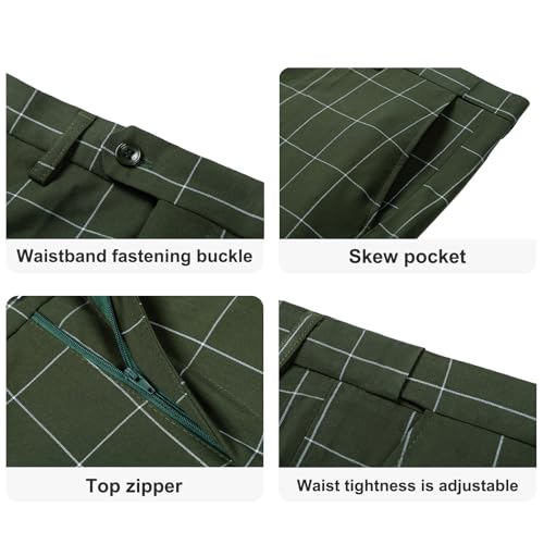 Men's Slim Fit 3 Piece Plaid Suit Set,Business Formal Attire Solid Blazer Jacket Vest Pants4