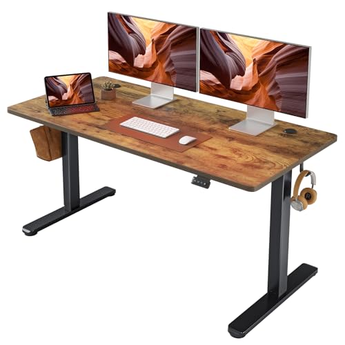 Image of FEZIBO Electric Standing Desk Adjustable Height, 55 x 24 Inch Sit and Stand Desk, Home Office Desk, Ergonomic Workstation Computer Desk, Rustic Brown