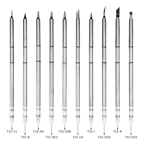 Image of 10Pcs T12 Soldering Iron Tips, Welding Tool Replacement Tips for FX-951 Soldering Stations, Soldering Station Tips Tool with T12-B /BC2 /C1 /C4 /D4 /D08 /D24 /I /JL02 /K Tips