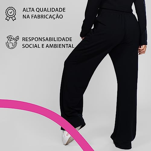 Calça Pantalona Wide Leg Feminina - Calça Moletinho Feminina Casual Larga Longa - Moda Feminina Conf