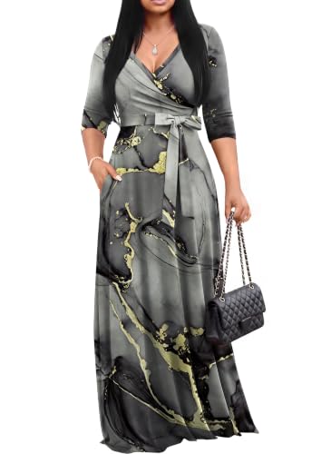 Image of FANDEE Plus Size Maxi Dress for Women Casual Summer Sundress V-Neck 3 /4 Sleeve