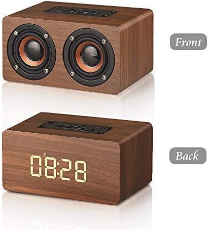 MODAR Bluetooth Speaker Digital Alarm Clock Wooden, V4.2 Portable Wireless 10W Dual Driver Speakers, 1500 mAh, LED Time Display, TF-card, AUX, FM Radio (Brown Wood Grain)