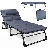 ATORPOK Folding Camping Cot for Adults with Padded Mattress and Pillow, Adjustable Reclining Lounger Sleeping Cot Bed, Ideal for Camping, Travel, Garden, or Office Use, Blue