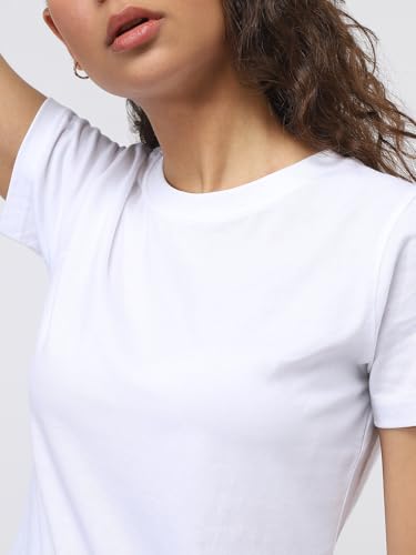 Image of NOBERO 100% Cotton T-Shirts for Women Stylish | Regular Fit | Solid T Shirts for Women 180 GSM Combed Cotton | Crew Neck Half Sleeve