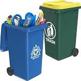 Wiosi Mini Garbage Trash Pen Holder for Desk | Tiny Recycle Bin Pencil Holder Green & Blue, Pack of 2 | Storage for Pencil & Pen | Office Stationery to Organize the Desk | Ideal for Student Work