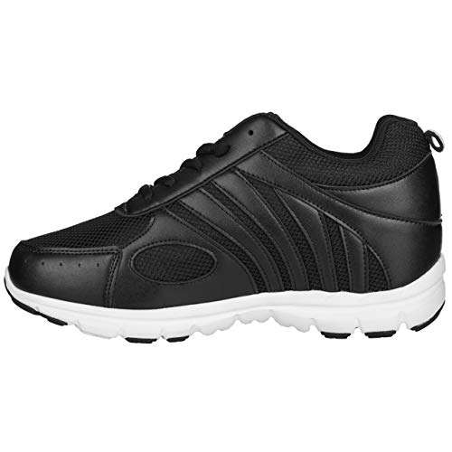 CALTO Men's Invisible Height Increasing Elevator Shoes - Black Leather/Mesh Lace-up Super Lightweight Trainer Sneakers - 3 Inches Taller - G3304 - Size 10 D(M) US3