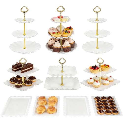 La Mejor Lista de Pastel elegante del mes. 46 Dniieo 10 Juego de Soportes para Pastel, Juego de Bases para Postres de Plástico con Múltiples Estilos de Combinación, Bandeja para Bizcochos, Cupcakes, Tarta y Pan para Bodas o...