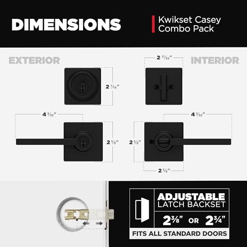 Image of Kwikset Casey Front Door Lock Handle and Deadbolt Set, Matte Black | SmartKey Rekey, Keyed Entry Combo Pack, Pick Resistant, Deadbolt Security
