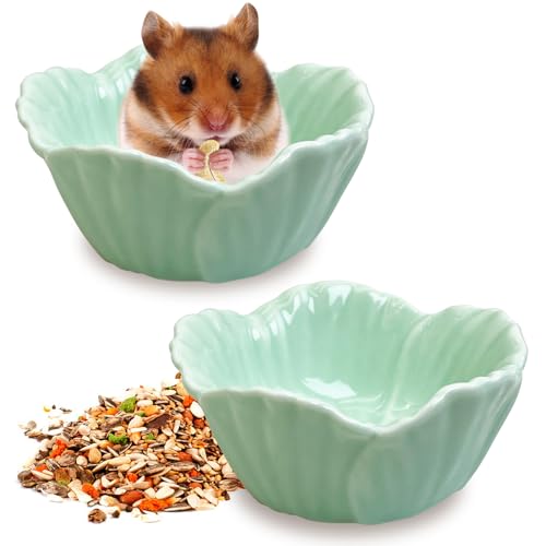 Tfwadmx 2 Pcs Ceramic Pet Hamster Bowl, Dwarf Hamster Food Bowl Feeder, Small Animal Food Dish for Guinea Pigs, Hedgehogs, Mice, Pygmy Hamsters, Robertsky'S Cheeky Mice (Cyan)