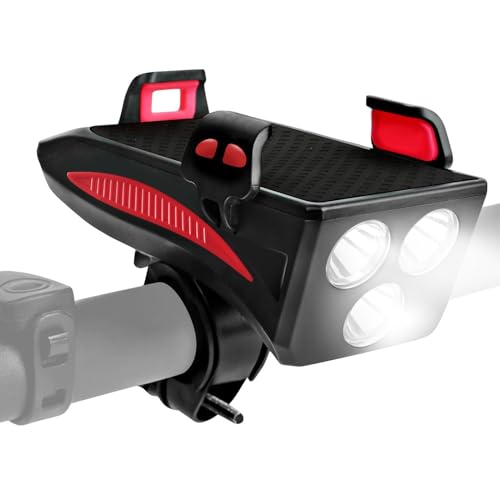 USB Rechargeable Bike Headlight - 12x9x3 Cm Bright Front Light, Phone Holder Attachment, Durable Lightweight Build, Easy Install