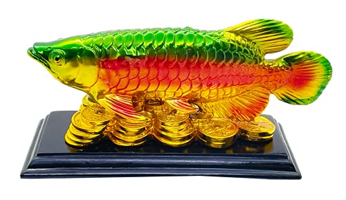 Image of Fengshui Exclusive Polyresin Multicolor Set of 1 Arowana Fish Showpiece for Office Decor, Home Decoration (AF-2560)