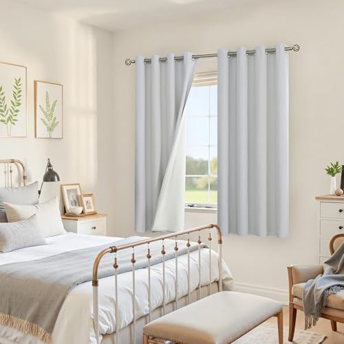 Image of YoungsTex Light Grey Linen Blackout Curtains 63 Inch Length for Bedroom, Thermal Insulated Drapes with Grommet Room Darkening for Living Room, 2 Panels, 52 X 63 Inch