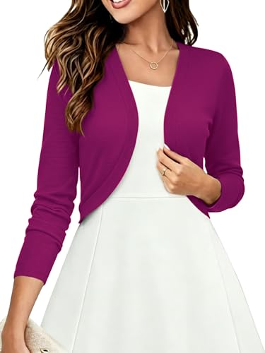 Image of Heymoments Women's Long Sleeve Thin Kintted Shrugs Sweaters Lightweight Cropped Tops Open Front Cardigan for Dress
