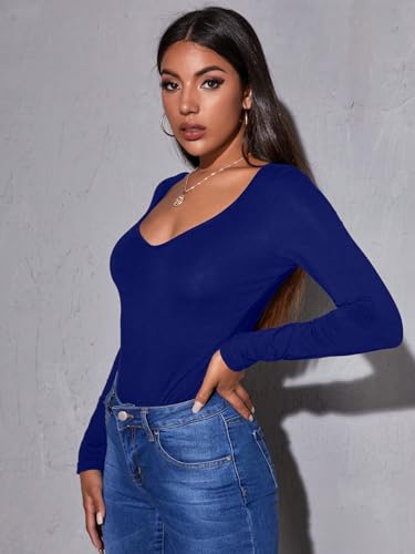 Image of Aahwan Women Cotton Blend Solid V-Neck Full Sleeves Fitted Tee Top