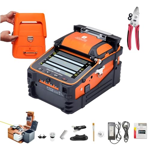 AI-9 Fiber Fusion Splicer w/6 Motors, Core Alignment Fiber Optical Welding Machine w/Visual Fault Locator & Optical Power Meter Function for Trunk Line Construction,Splicing 5S Heating 15S