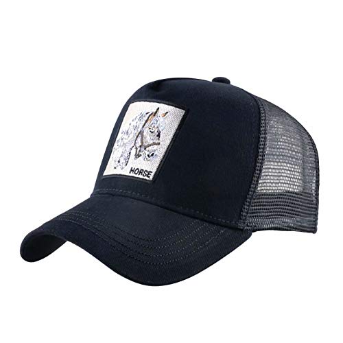 Unisex Animal Mesh Trucker Hat Strapback Square Patch Baseball Caps (Black Horse)
