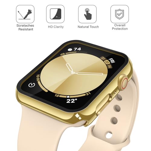 Image of Misxi Screen Protector Case for 44mm Apple Watch SE3 /SE2 /SE /Series 6 /5 /4 | 2-Pack Cover with Tempered Glass for SE3 /SE2 /SE /Series6 /5 /4, Scratch Resistant Sensitive Touch, 1 Gold + 1 Transparent