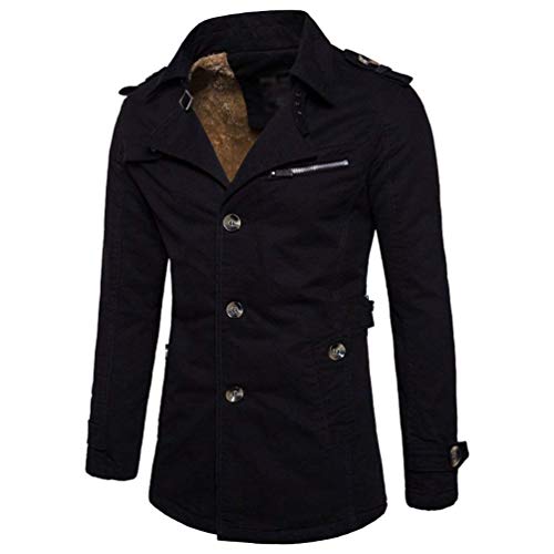 Huixin Chaqueta De Parka Gruesa De Los Hombres Ajustada Vintage Chaqueta Abrigo Invierno De Abrigo Informal Botón Abrigo De Solapa Prendas De Vestir Exteriores (Color : Schwarz, Size : L)