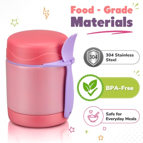 Image of 10oz Soup Thermo for Hot Food Kids,Lunch Thermo Kids Food Jar with Spoon Hot Insulated Food Containers,Leak Proof Stainless Steel Wide Mouth Lunch Thermo Jar for School(Pink)