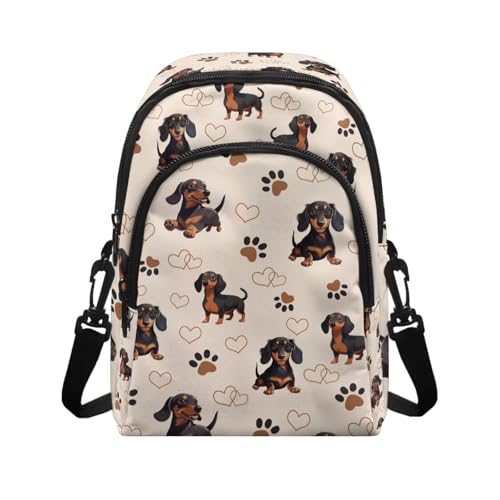 Xumfabuy Cute Dog Cross Body Purse with Adjustable Strap, Paw Print Phone Purse Large Capacity for Phone Cards Lipstick Note, Dachshund Crossbody Bags Special Gifts for Friends Kids Girls