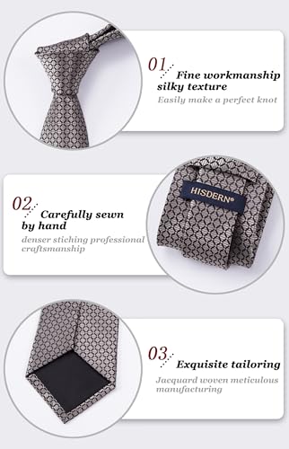 Image of HISDERN Mens Ties Plaid Tie and Pocket Square Set Classic Woven Formal Checkered Neckties & Handkerchief Wedding Party