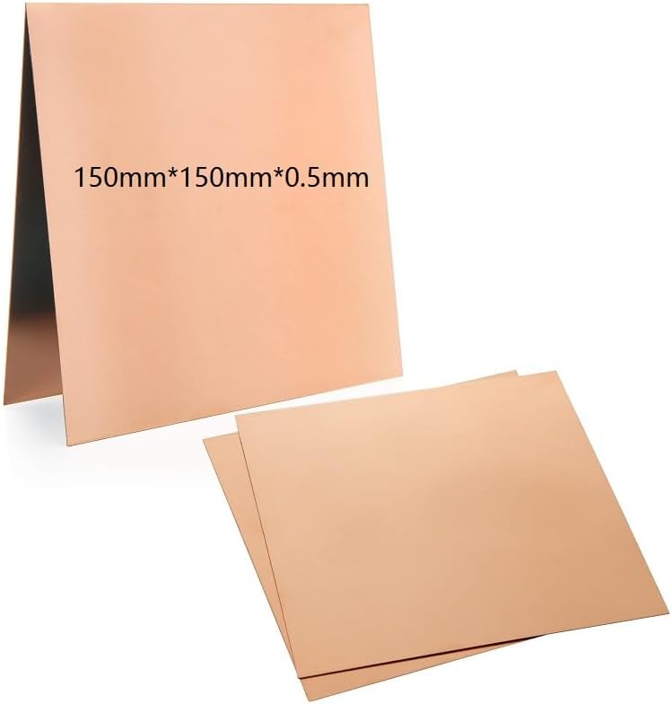 MIVIDE 4 Pcs 99.9% Pure Copper Sheet, 6" x 6", 24 Gauge(0.51mm) Thickness, Film Attached Copper Plates, Copper Metal Sheet for Jewelry Making, DIY Crafts, Repairs, Electrical