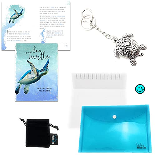Smiling Wisdom - Sea Turtle - Animal Greeting Card With Serenity Peace Harmony Message And Keychain Gift Set - Woman - (Sea Turtle - Keychain) #TOP6