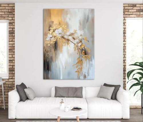 Lienzo abstracto de magnolia para renovar paredes vacías con arte floral gris y beige 4