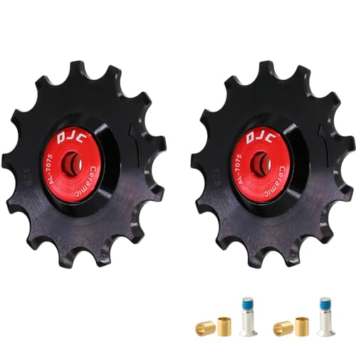 DJC 12s Bike Ceramic Bearing Pulley Wheel 2pcs Tension for Rival Force AXS eTap T-Type Di2 11T 12T 13T 14T MTB Road Bike Rear Derailleur for Shimano for Sram(red 2pcs 13T)