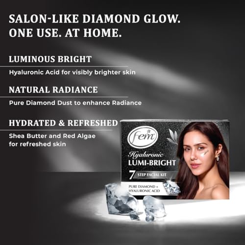 Image of Fem Hyaluronic Lumi-Bright Facial Kit with Pure Diamond & Hyaluronic Acid - 35ml | Instantly Brightens & Hydrates | Reduces Dullness & Dark Spots | Gives Luminous, Smooth & Youthful Skin