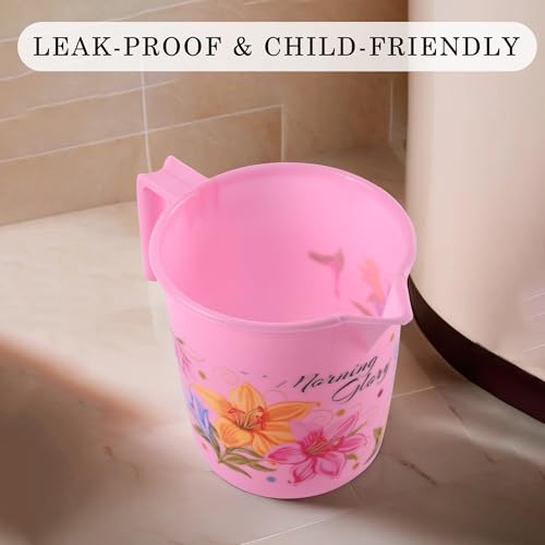 Image of Heart Home (Set of 6) Bathroom Bucket & Mug Set | Bathroom Combo Set for Bathroom, Hotels, Laundry (Each 3 Pieces) Bucket-18 L & Mug-500 ml Bathing Set | Bathroom Accessories Set | Pink