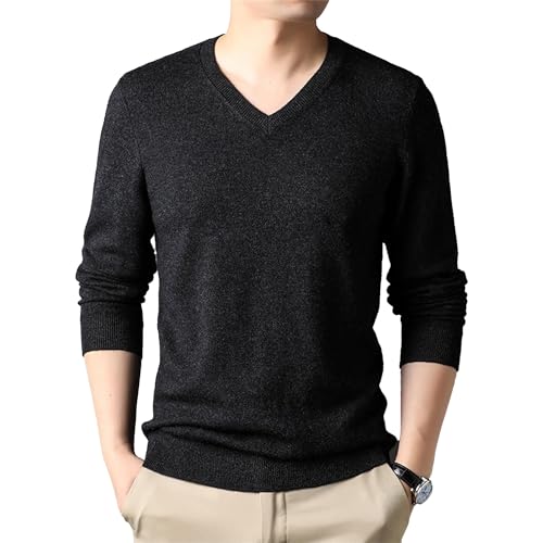 Mens V Neck Pullover Sweater Long Sleeve Casual Dress Sweater Slim Fit Plain Lightweight Knitted Sweaters