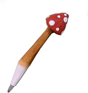 JJLFresheners Red Mushroom Shape Gel Pen Cute Mushroom Solid Wood Carving Pen Stationery Desktop Stand Writing Black Ink Gift, Rollerball