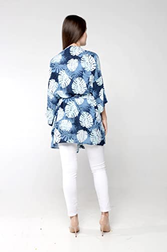 Matchable Couple Hawaiian Luau Shirt or Kimono in Pacific Palm Navy3