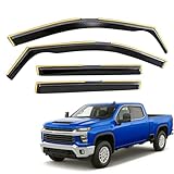 ISINLASSO in-Channel Rain Guards Compatible with Chevrolet Silverado Crew Cab 2019-2025 Full Size Shatterproof Heavy-Duty Side Window Deflectors, Window Visor -Black, 4 PCS