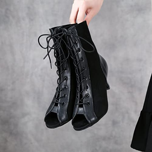 Women Suede Ballroom Dance Boots Latin Salsa Dress Shoes Practice Footwear 2.5inch 3.5inch Heels YT224