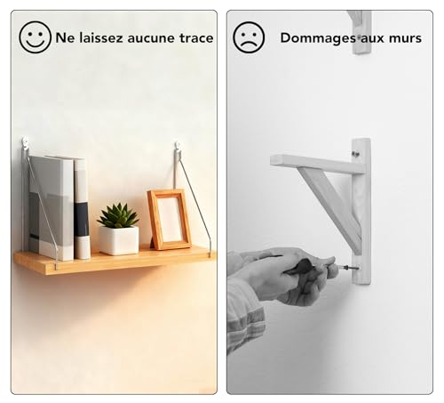 Repisas Pared de Madera 2 Piezas con Ganchos Metálicos Desmontables, Estante Flotante para Cocinas, Salones, Dormitorios y Baños Decoracion Pared, No Requiere Taladros para Instalación - imagen 7