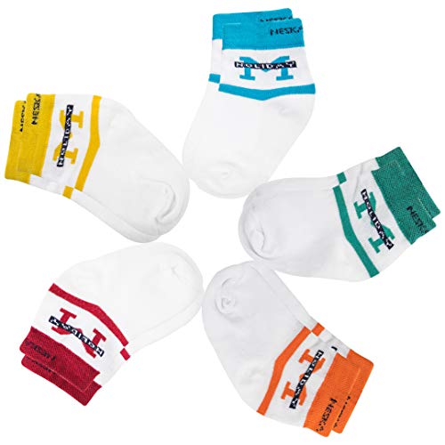 Image of Neska Moda Boys & Girls Pack of 5 Pairs Terry Cotton Ankle Socks (White,Blue,Red,Orange) -SK810