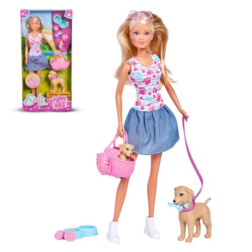 Image of Steffi Love Puppy Walk| Engaging Pretend Play Set with Steffi, One Mommy Dog & One Puppy| Complete Doll Set with 13+ Accessories| Ideal Gift for Birthdays, Christmas for Girls of Age 3+